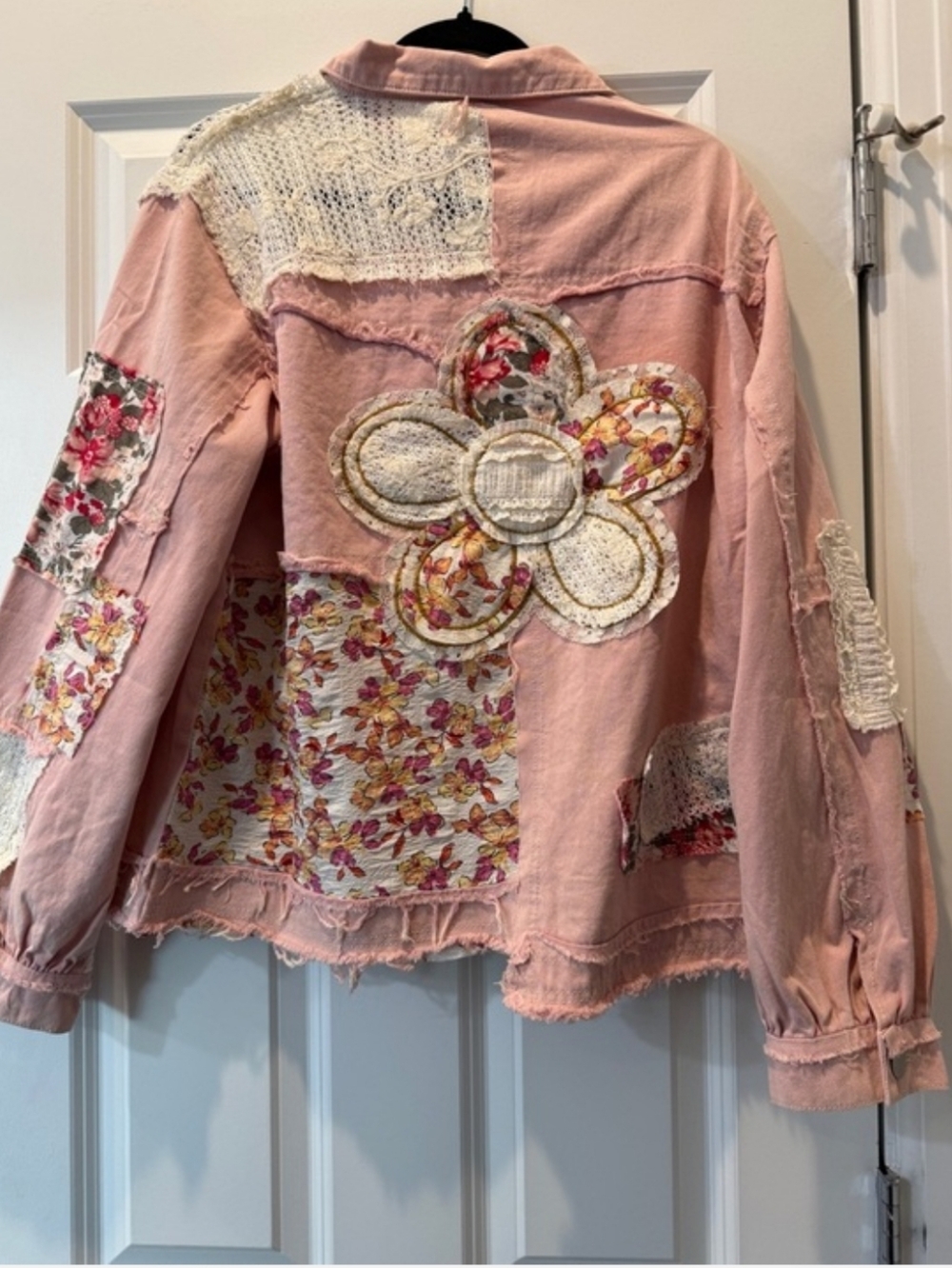 POL Pink Floral Patchwork Jacket with Appliqué Flower. Size Large - Picture 5 of 11